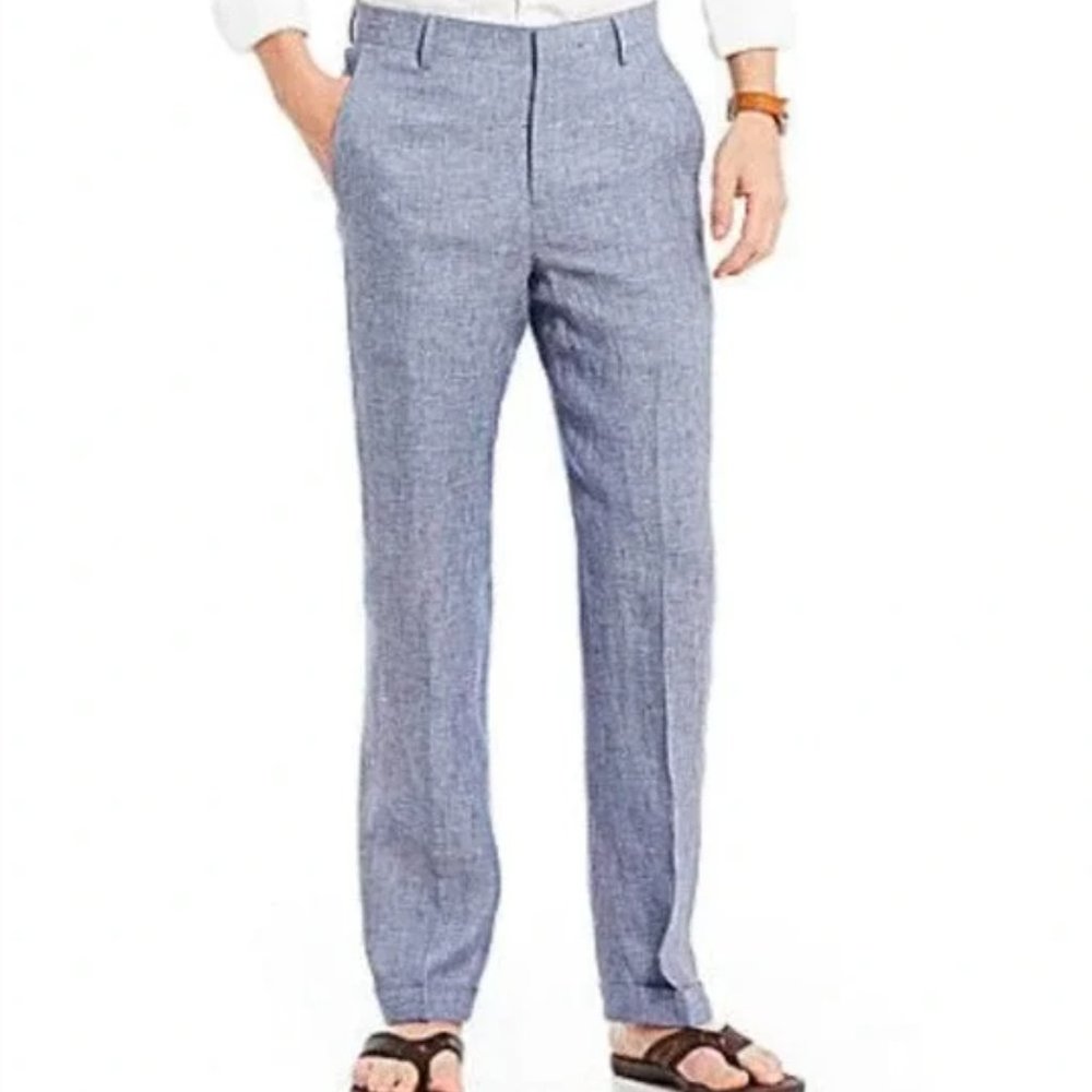 BAIRD McNUTT Linen Pants Mens 40 x 36 Blue Murano Alex Fit Flat Front Slim Fit - Picture 11 of 11